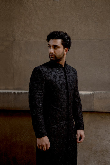 black embroidered sherwani for groom